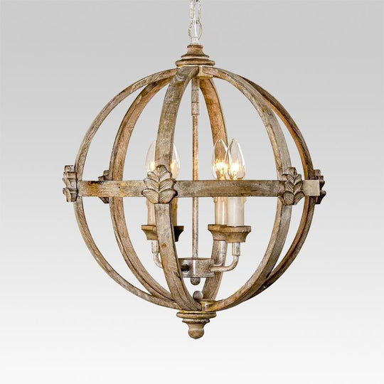Pendantlightie-Farmhouse Wood 4-Light Orb Chandelier-Chandeliers--