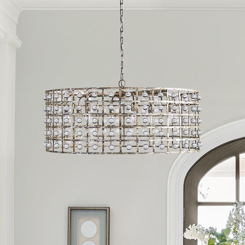 Pendantlightie-Glass Ball Drum Chandelier-Chandeliers-6Lt-
