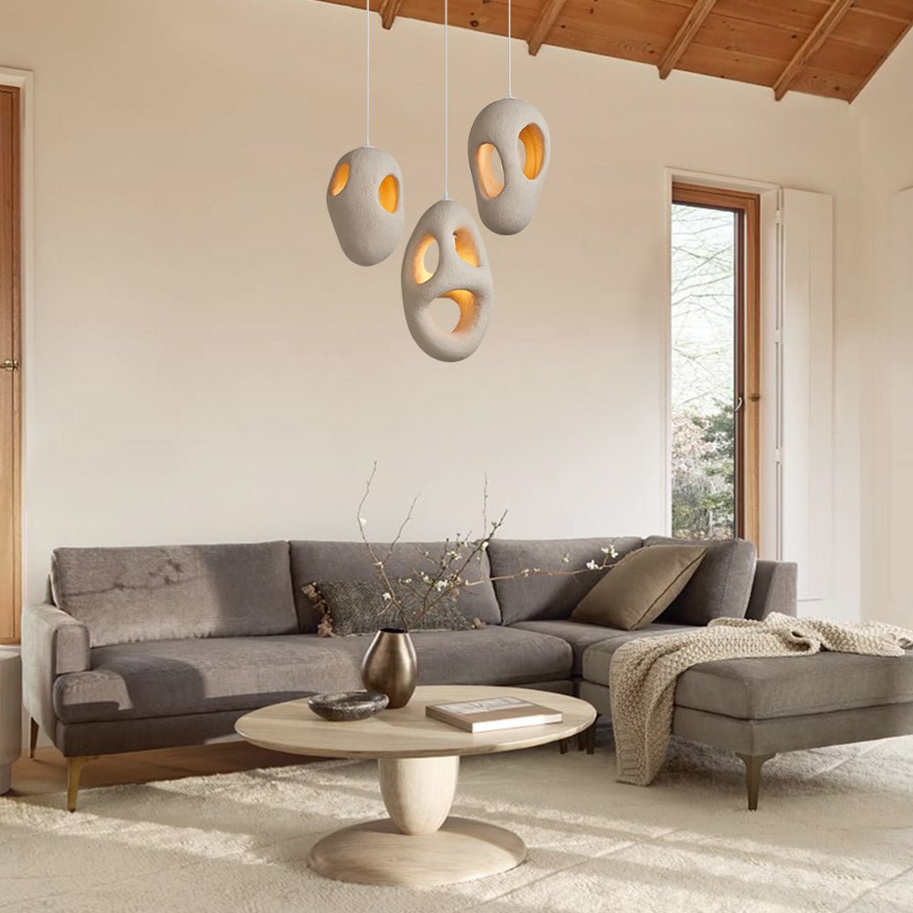 Pendantlightie-Handmade Cave Shaped Japanese Polystyrene Pendant-Pendants-3 Lights-