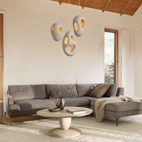 Pendantlightie-Handmade Cave Shaped Japanese Polystyrene Pendant-Pendants-3 Lights-