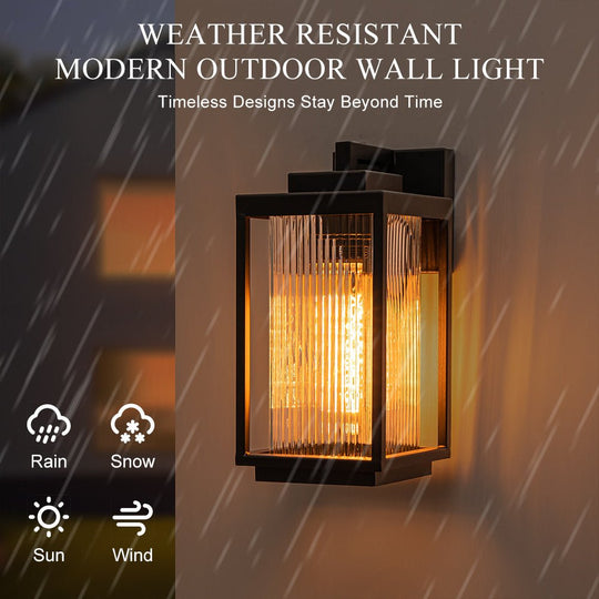 Pendantlightie-Industrial 1-Light Ribbed Glass Outdoor Waterproof Wall Light-Outdoor Wall Light--