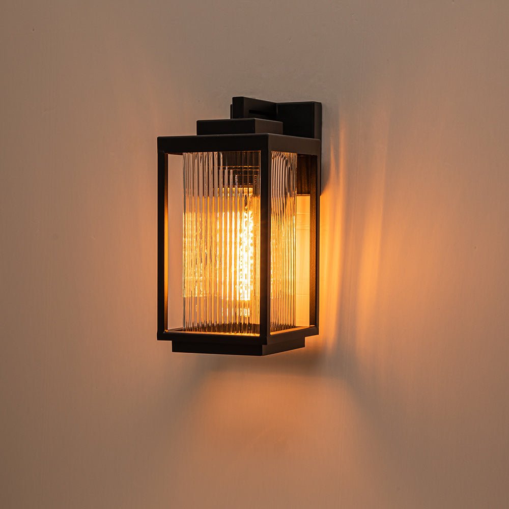 Pendantlightie-Industrial 1-Light Ribbed Glass Outdoor Waterproof Wall Light-Outdoor Wall Light--