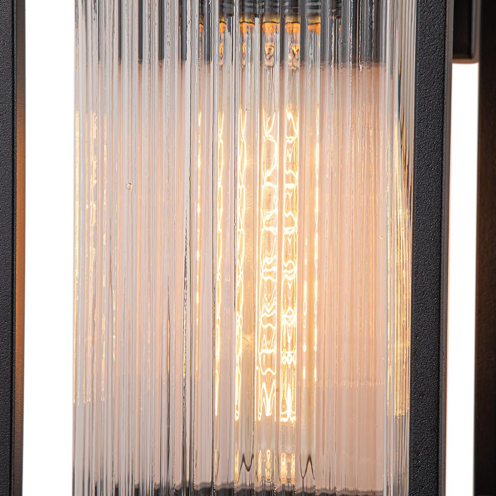 Pendantlightie-Industrial 1-Light Ribbed Glass Outdoor Waterproof Wall Light-Outdoor Wall Light--