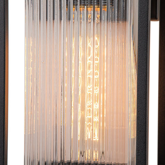 Pendantlightie-Industrial 1-Light Ribbed Glass Outdoor Waterproof Wall Light-Outdoor Wall Light--