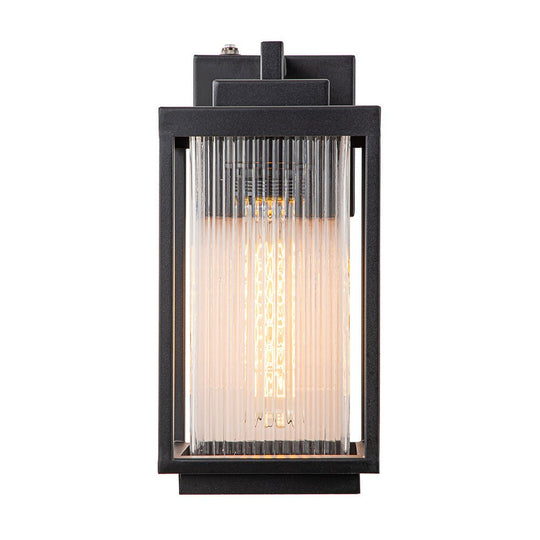 Pendantlightie-Industrial 1-Light Ribbed Glass Outdoor Waterproof Wall Light-Outdoor Wall Light--