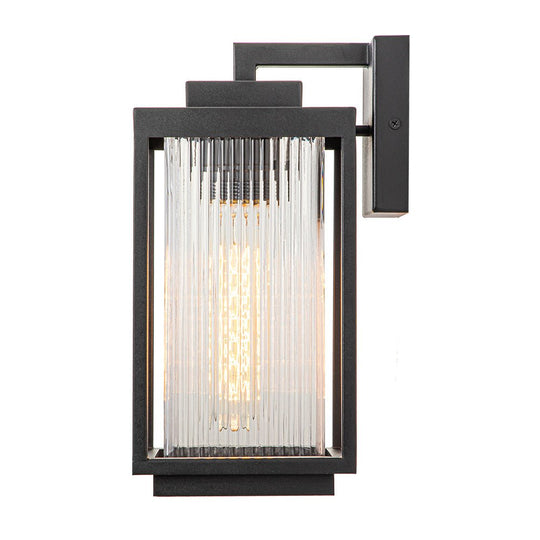 Pendantlightie-Industrial 1-Light Ribbed Glass Outdoor Waterproof Wall Light-Outdoor Wall Light--