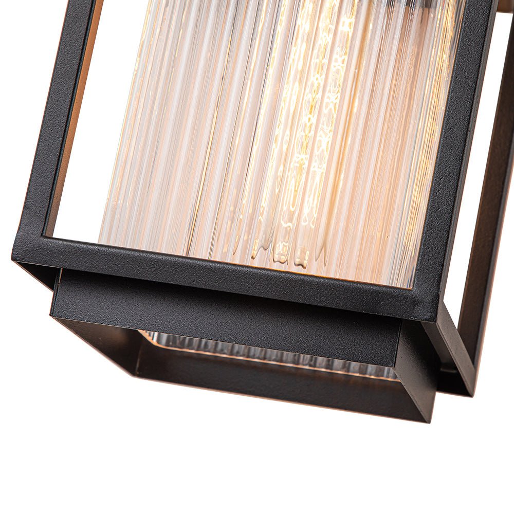 Pendantlightie-Industrial 1-Light Ribbed Glass Outdoor Waterproof Wall Light-Outdoor Wall Light--