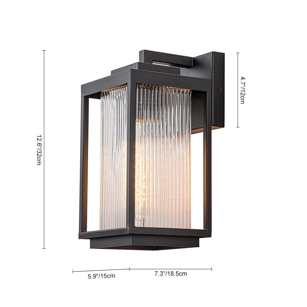 Pendantlightie-Industrial 1-Light Ribbed Glass Outdoor Waterproof Wall Light-Outdoor Wall Light--
