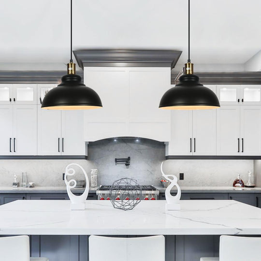 Pendantlightie-Industrial Black Single Pendant Dome Light Fixture-Pendants--