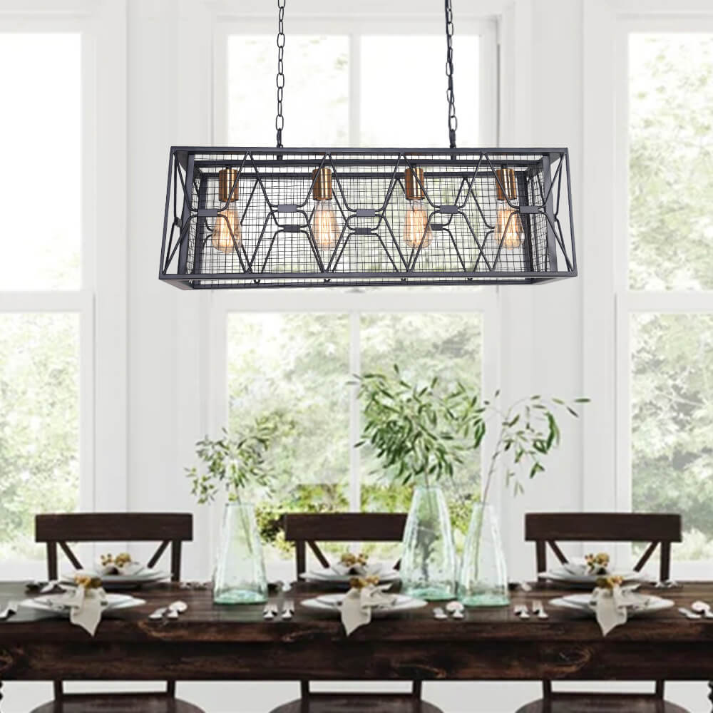 Pendantlightie-Kitchen Island Metal Rectangular Chandelier-Chandeliers-4Lt-
