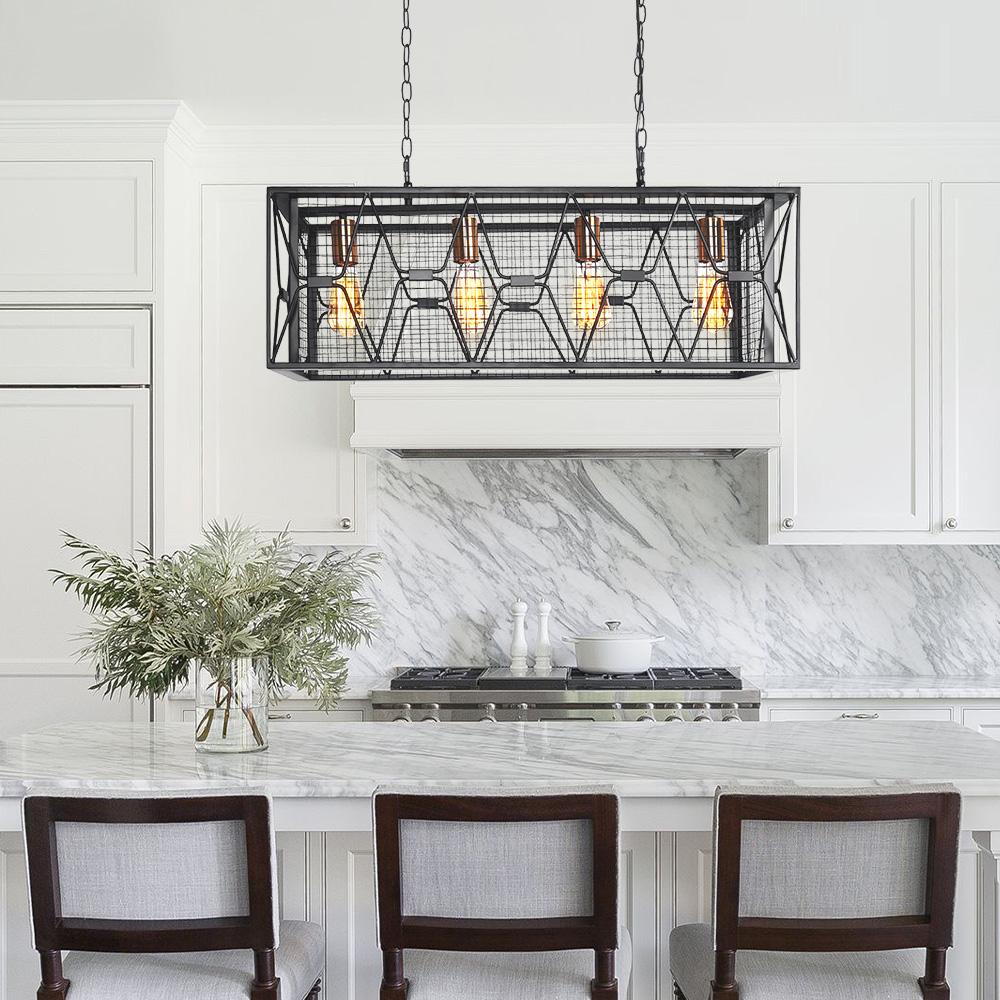 Pendantlightie-Kitchen Island Metal Rectangular Chandelier-Chandeliers-4Lt-