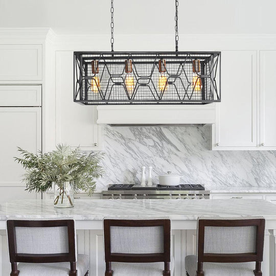 Pendantlightie-Kitchen Island Metal Rectangular Chandelier-Chandeliers-4Lt-