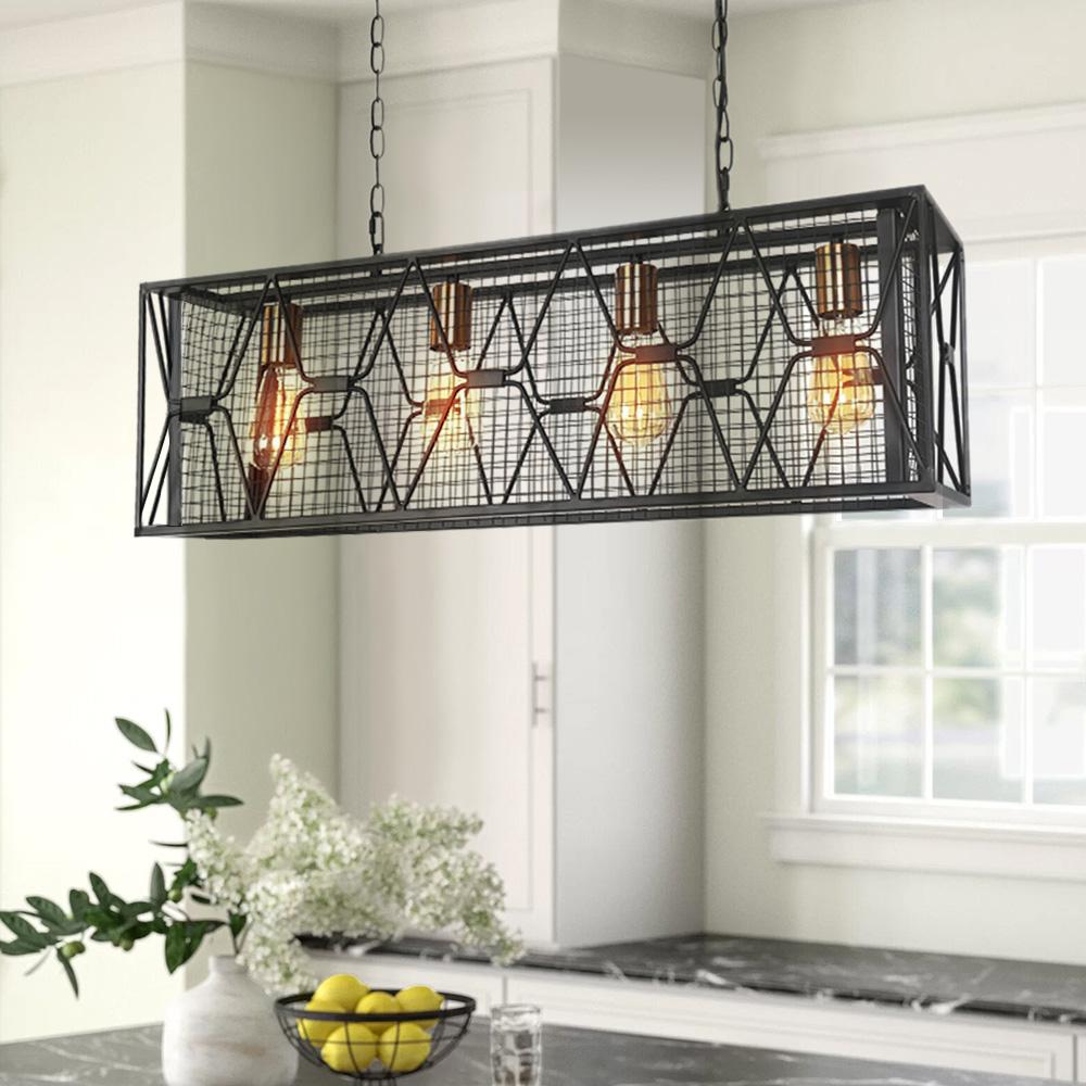 Pendantlightie-Kitchen Island Metal Rectangular Chandelier-Chandeliers-4Lt-