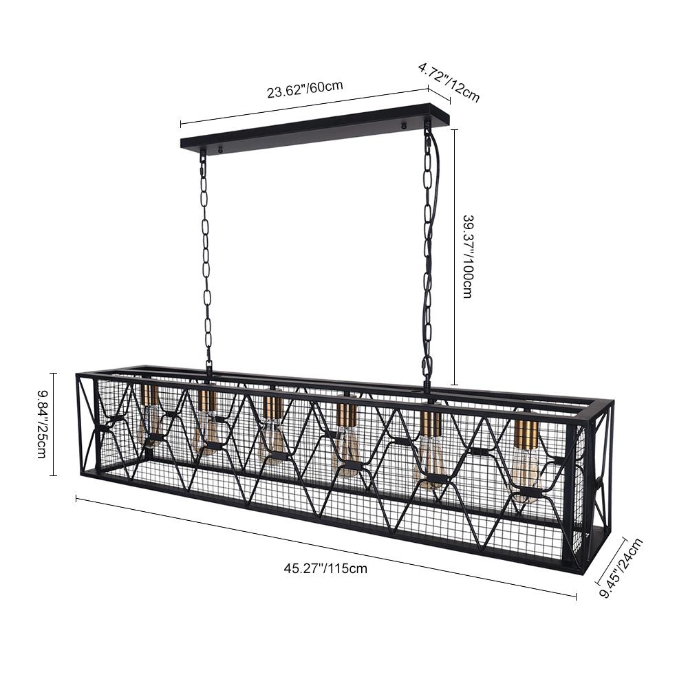 Pendantlightie-Kitchen Island Metal Rectangular Chandelier-Chandeliers-6Lt-