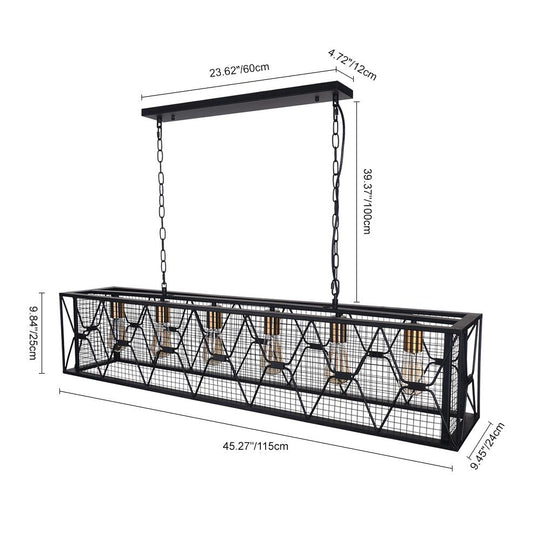 Pendantlightie-Kitchen Island Metal Rectangular Chandelier-Chandeliers-6Lt-