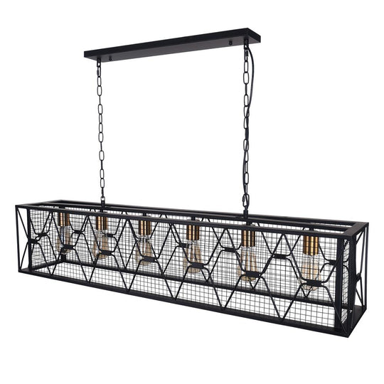 Pendantlightie-Kitchen Island Metal Rectangular Chandelier-Chandeliers-6Lt-