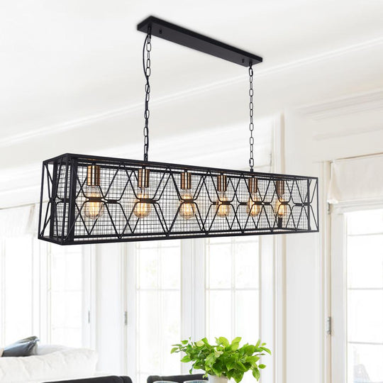 Pendantlightie-Kitchen Island Metal Rectangular Chandelier-Chandeliers-6Lt-