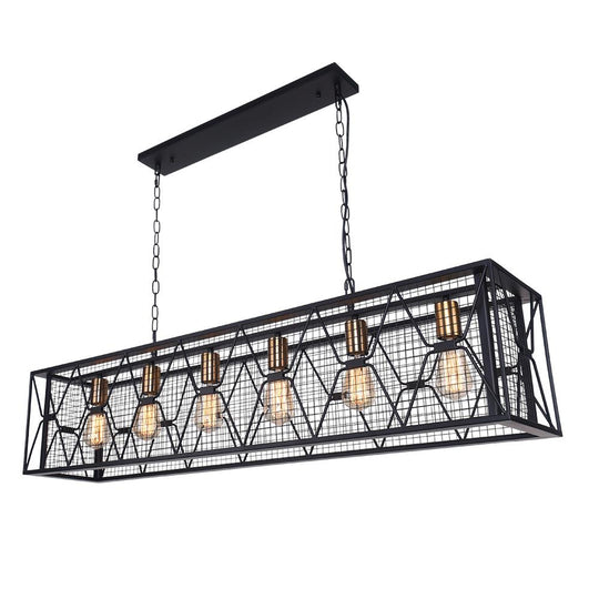 Pendantlightie-Kitchen Island Metal Rectangular Chandelier-Chandeliers-6Lt-