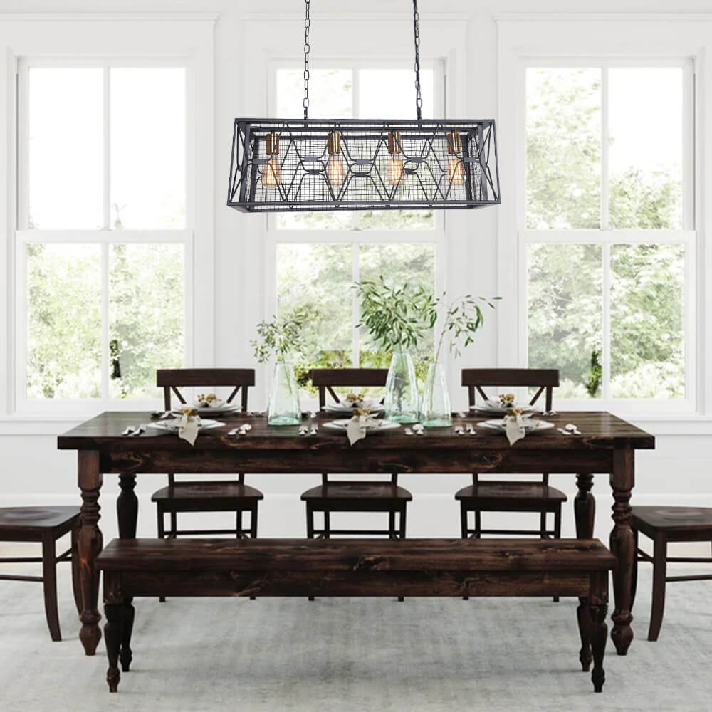 Pendantlightie-Kitchen Island Metal Rectangular Chandelier-Chandeliers-6Lt-