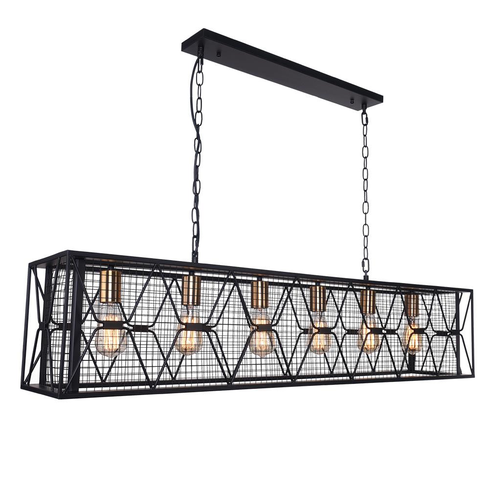 Pendantlightie-Kitchen Island Metal Rectangular Chandelier-Chandeliers-6Lt-