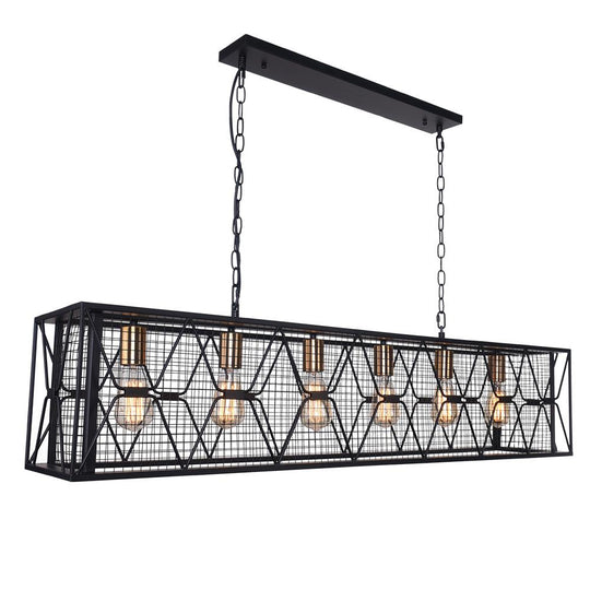 Pendantlightie-Kitchen Island Metal Rectangular Chandelier-Chandeliers-6Lt-