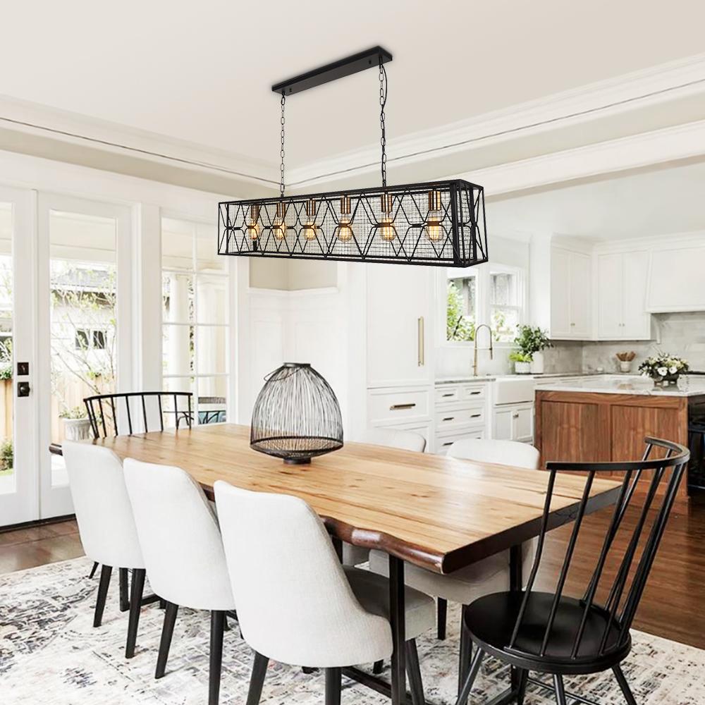 Pendantlightie-Kitchen Island Metal Rectangular Chandelier-Chandeliers-6Lt-