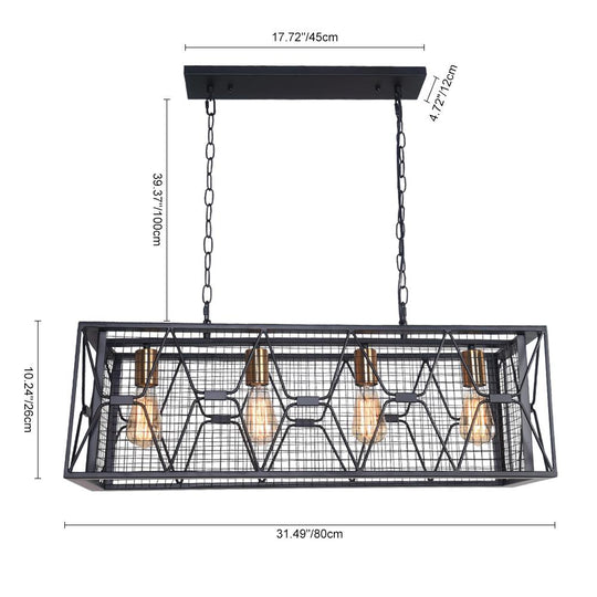Pendantlightie-Kitchen Island Metal Rectangular Chandelier-Chandeliers-6Lt-
