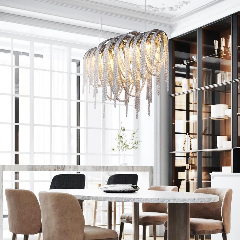 Luxury Modern Linear Chain Hanging Dining Table Large Chandelier