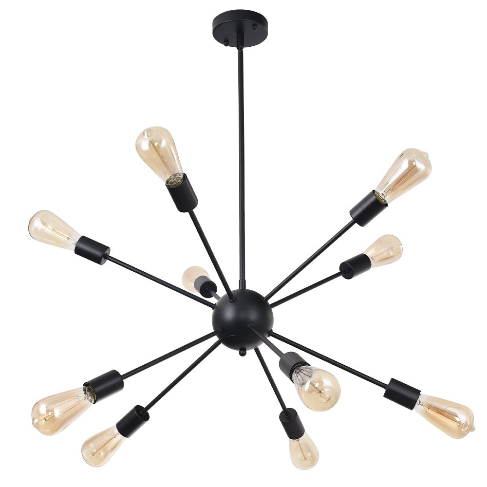 Pendantlightie-Mid-Century 10-Light Sputnik Chandelier-Chandeliers-Black-
