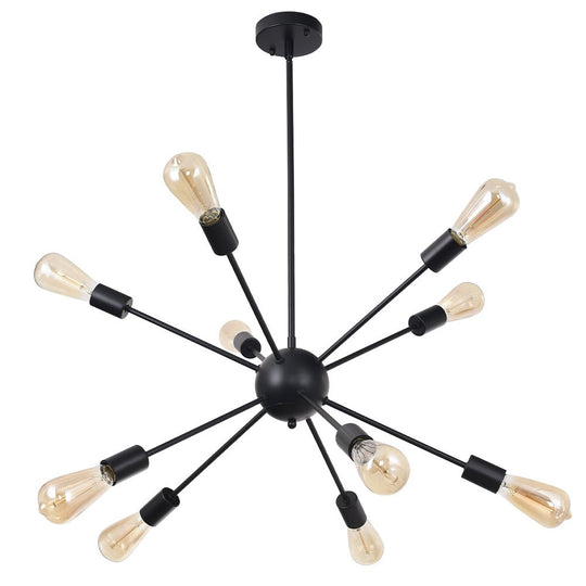 Pendantlightie-Mid-Century 10-Light Sputnik Chandelier-Chandeliers-Black-