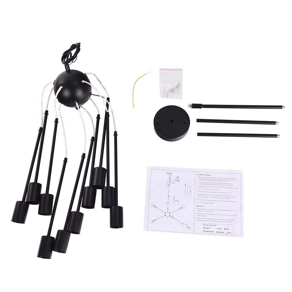 Pendantlightie-Mid-Century 10-Light Sputnik Chandelier-Chandeliers-Black-