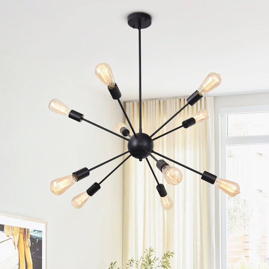 Pendantlightie-Mid-Century 10-Light Sputnik Chandelier-Chandeliers-Black-