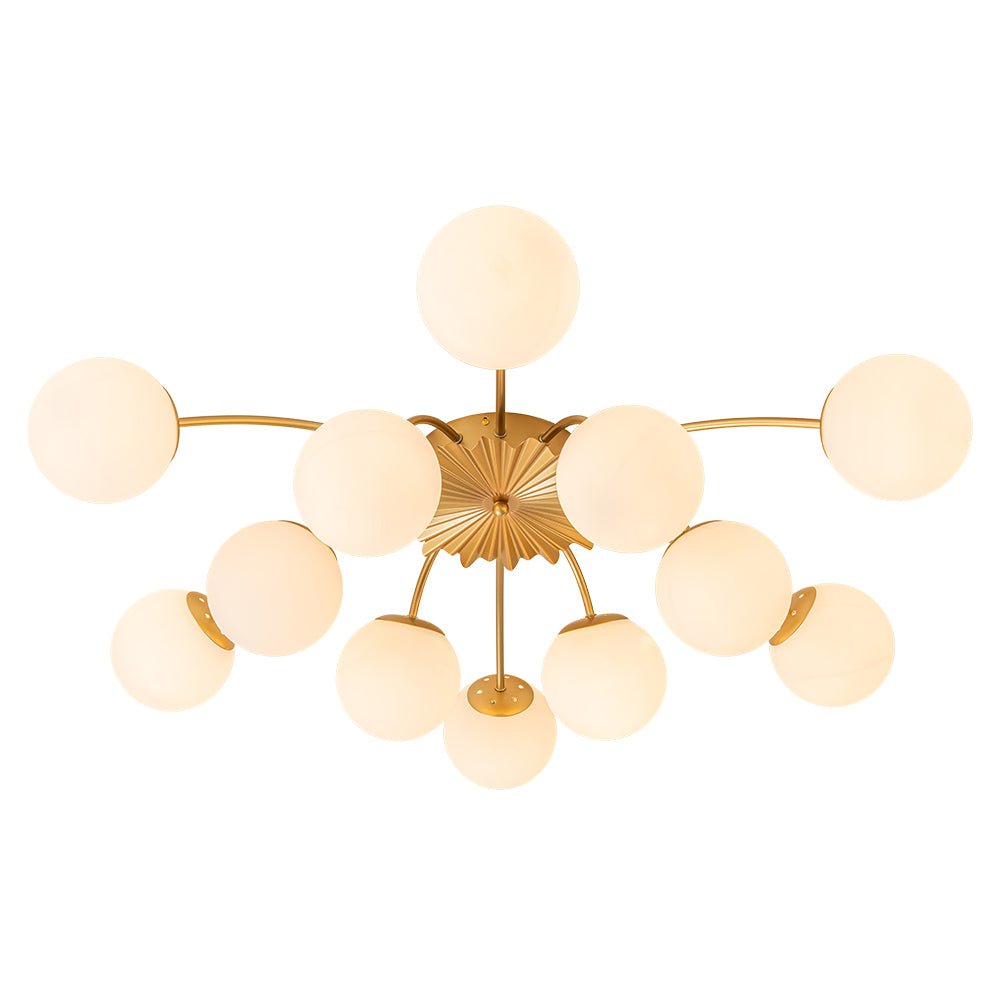 Pendantlightie-Mid-Century 12-Light Sputnik Opal Glass Globe Semi Flush Ceiling Light-Semi Flush Mount--