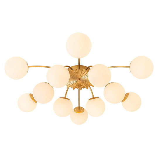 Pendantlightie-Mid-Century 12-Light Sputnik Opal Glass Globe Semi Flush Ceiling Light-Semi Flush Mount--