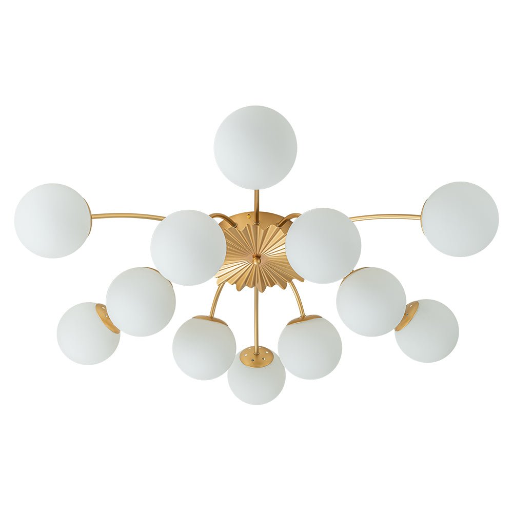 Pendantlightie-Mid-Century 12-Light Sputnik Opal Glass Globe Semi Flush Ceiling Light-Semi Flush Mount--