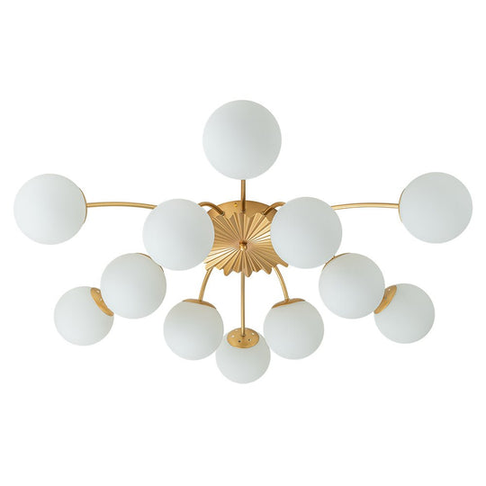 Pendantlightie-Mid-Century 12-Light Sputnik Opal Glass Globe Semi Flush Ceiling Light-Semi Flush Mount--