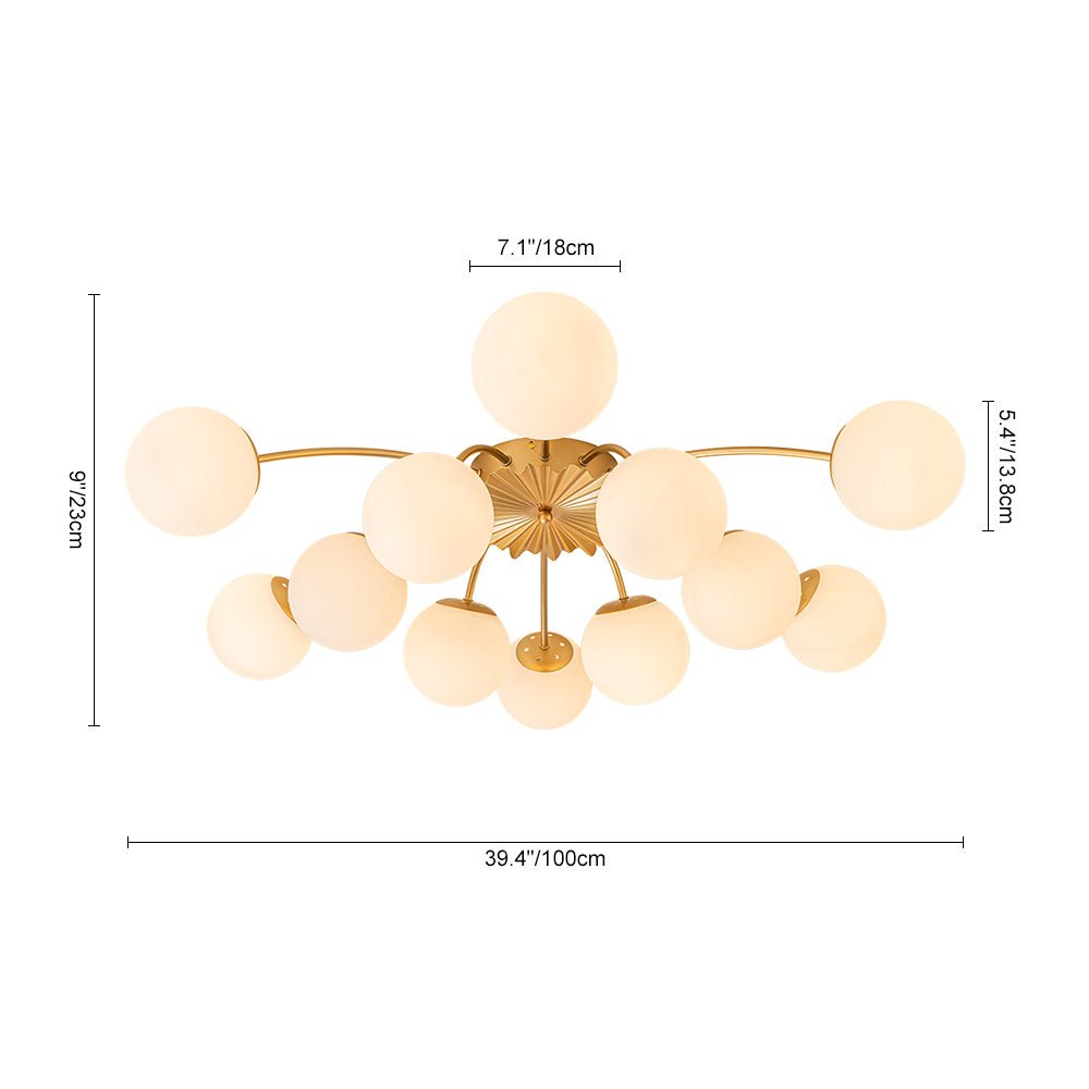Pendantlightie-Mid-Century 12-Light Sputnik Opal Glass Globe Semi Flush Ceiling Light-Semi Flush Mount--