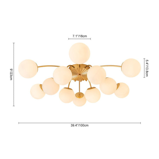 Pendantlightie-Mid-Century 12-Light Sputnik Opal Glass Globe Semi Flush Ceiling Light-Semi Flush Mount--