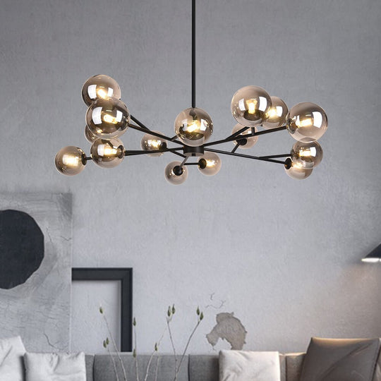 Pendantlightie-Mid-Century 15-Light Glass Bubble Chandelier-Chandeliers-Black-