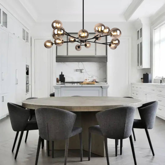 Pendantlightie-Mid-Century 15-Light Glass Bubble Chandelier-Chandeliers-Black-