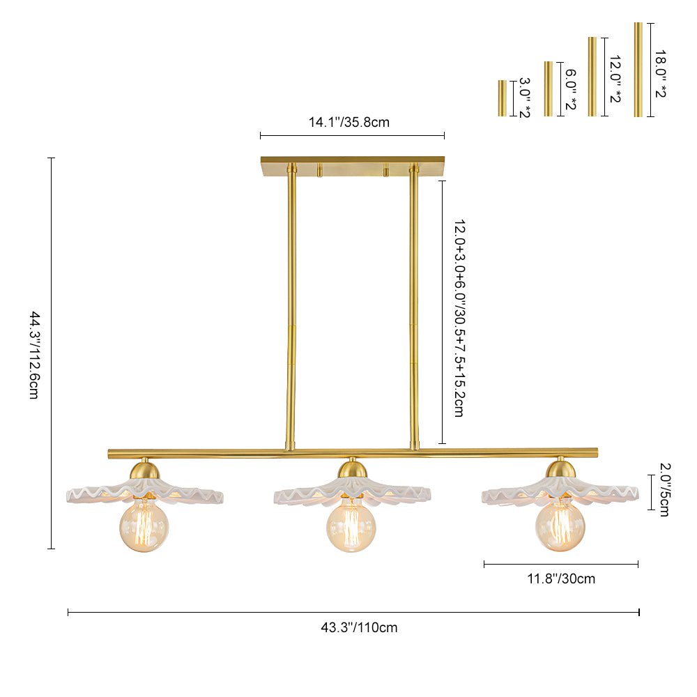 Pendantlightie-Mid-Century 3-Light Ruffled Linear Pendant Light-Pendants--