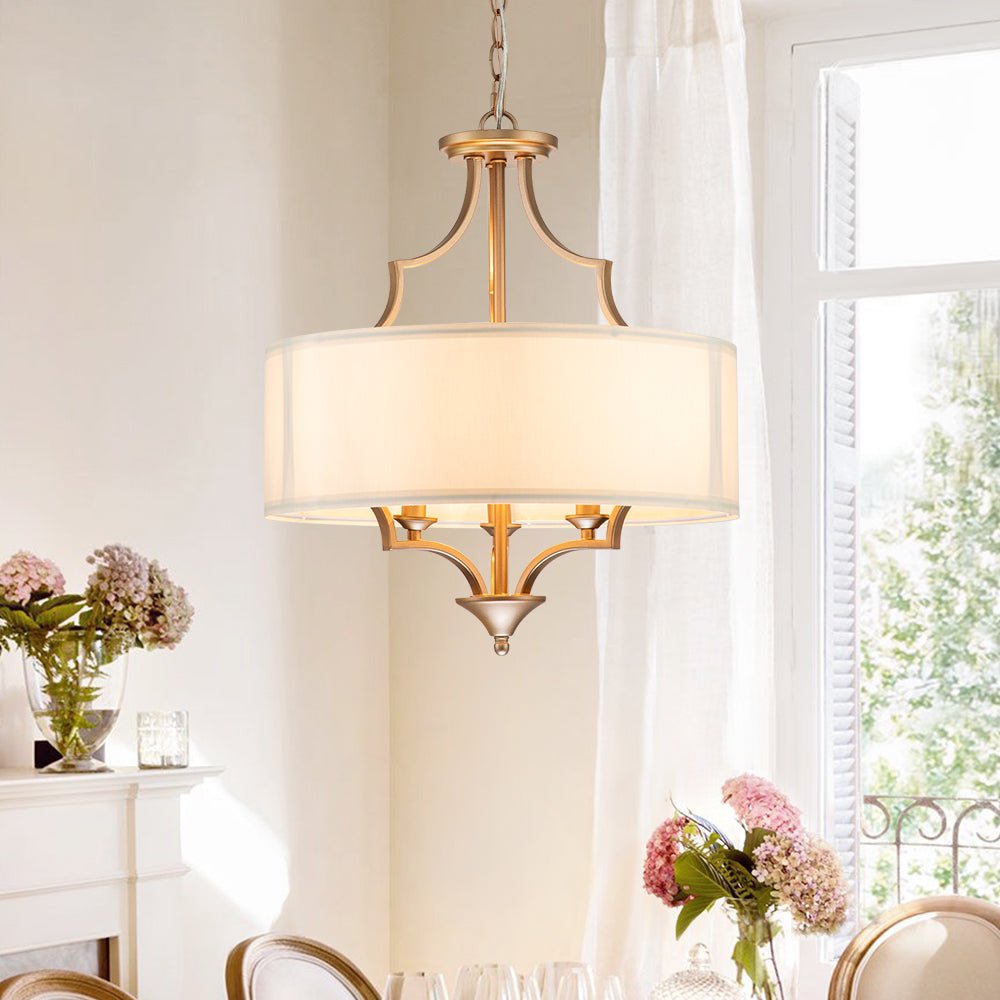 Pendantlightie-Mid-Century 3-Light Shaded Drum Chandelier-Chandeliers--