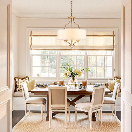 Pendantlightie-Mid-Century 3-Light Shaded Drum Chandelier-Chandeliers--