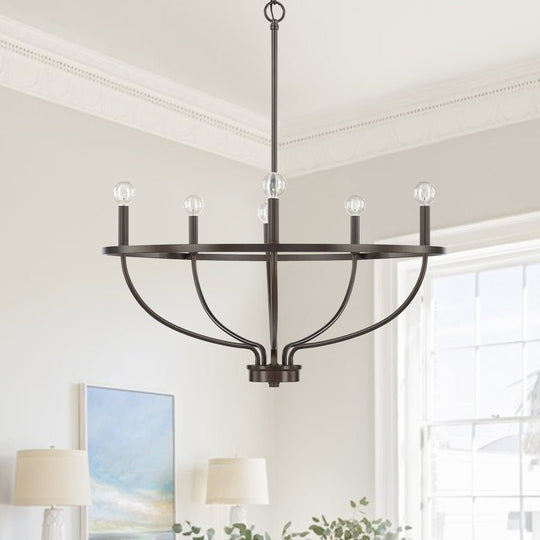 Pendantlightie-Mid-Century 6-Light Curved Metal Candle Chandelier-Chandeliers-Black-
