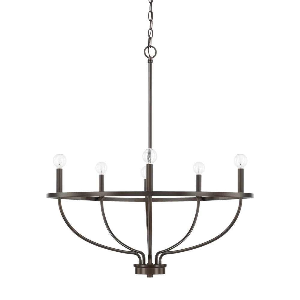 Pendantlightie-Mid-Century 6-Light Curved Metal Candle Chandelier-Chandeliers-Black-