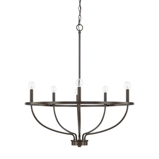 Pendantlightie-Mid-Century 6-Light Curved Metal Candle Chandelier-Chandeliers-Black-