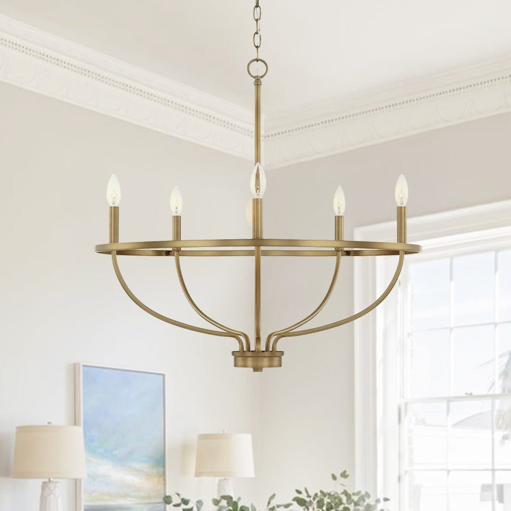 Pendantlightie-Mid-Century 6-Light Curved Metal Candle Chandelier-Chandeliers-Brass-