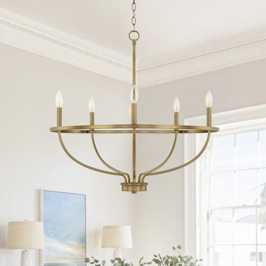 Pendantlightie-Mid-Century 6-Light Curved Metal Candle Chandelier-Chandeliers-Brass-