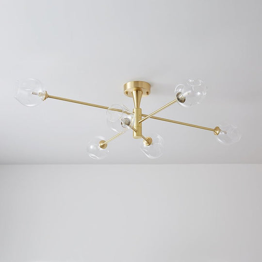Pendantlightie-Mid-Century 6-Light Open Glass Globe Sputnik Semi Flush Ceiling Light-Semi Flush Mount--