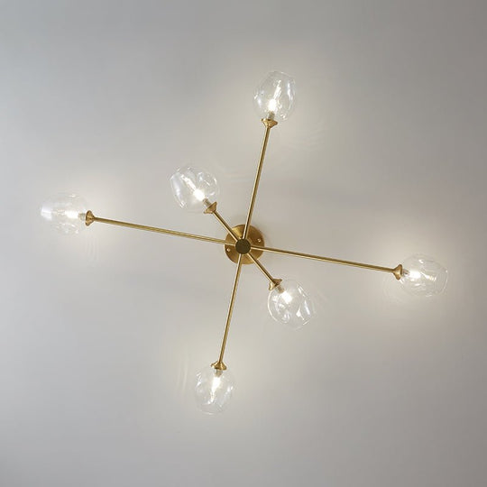 Pendantlightie-Mid-Century 6-Light Open Glass Globe Sputnik Semi Flush Ceiling Light-Semi Flush Mount--